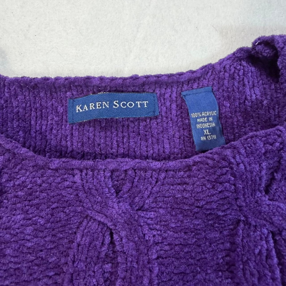Karen Scott Purple Chenille Cable Knit Sweater XL NWT Cozy Winter Pullover - Picture 4 of 6
